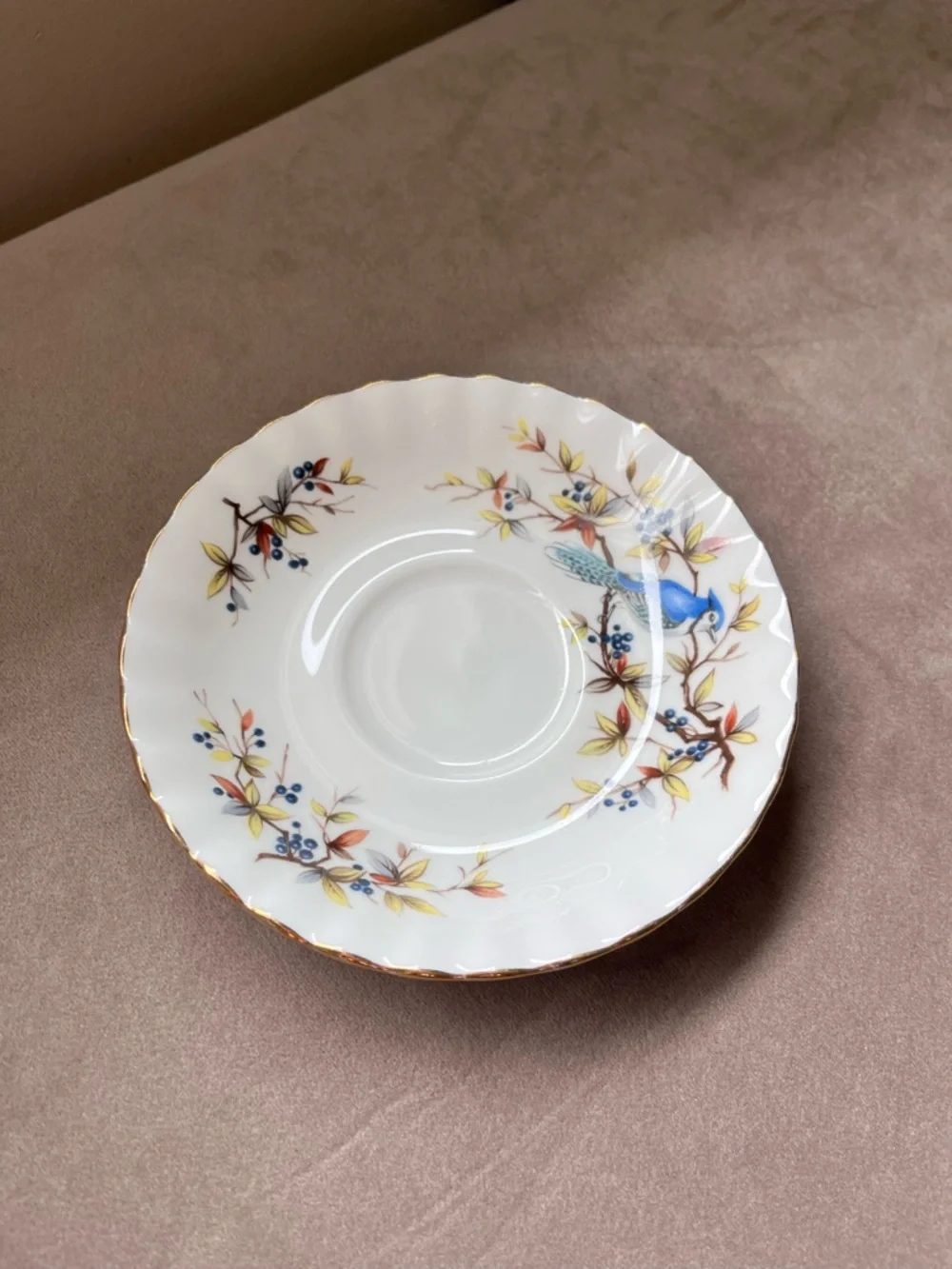 Royal Albert Blue Bird England Teacup & Saucer with Gold Trim